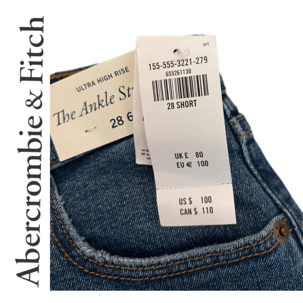Abercrombie & Fitch The Ankle Straight Ultra High Rise Distressed Jeans 28/ 6S - Picture 10 of 16